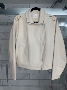 LC Lauren Conrad Faux Leather Cream Asymmetric Zip Moto Jacket